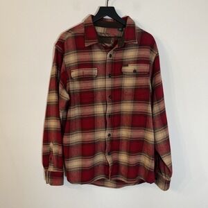 Orvis Mens Thick Flannel Hand Warmer Pockets Button-Up‎ Shirt Shacket